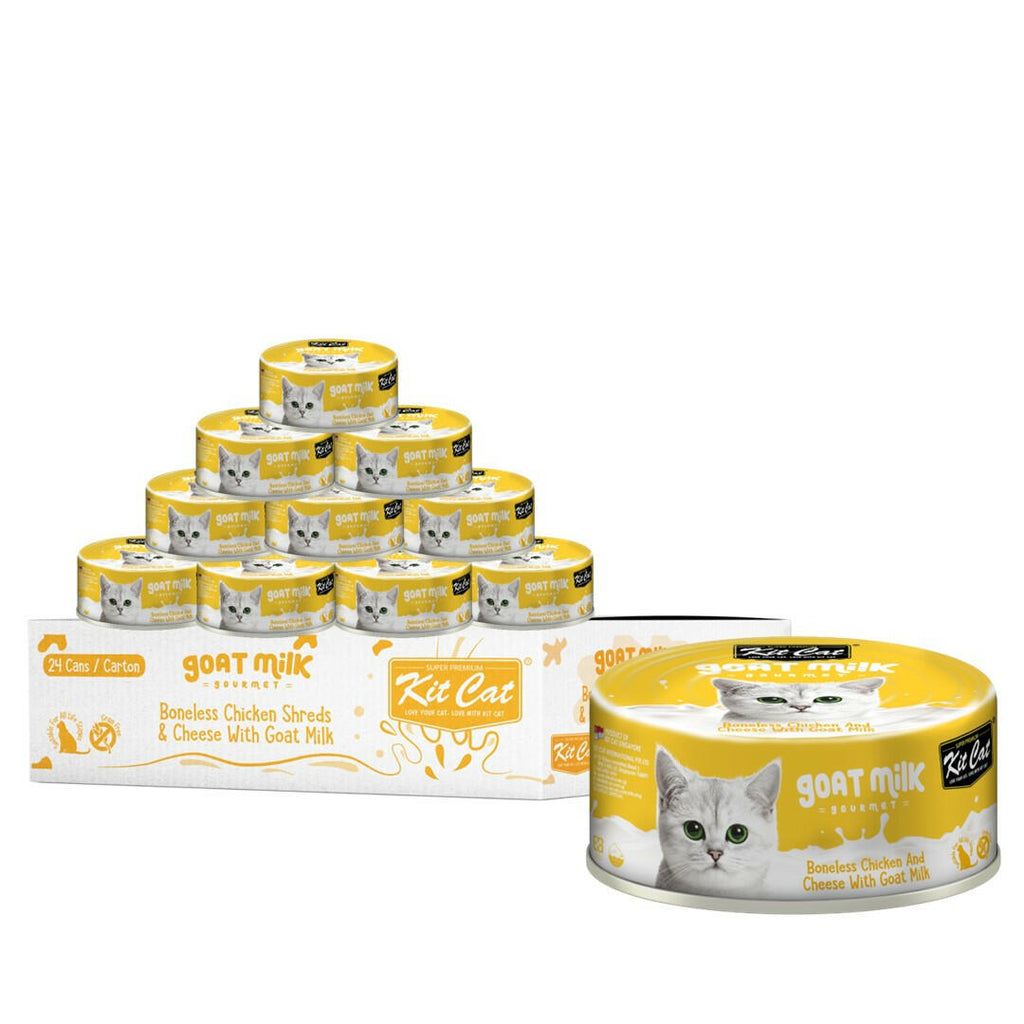 [CTN OF 24] Kit Cat Goat Milk Gourmet Canned Cat Food - Chicken & Cheese (70g).