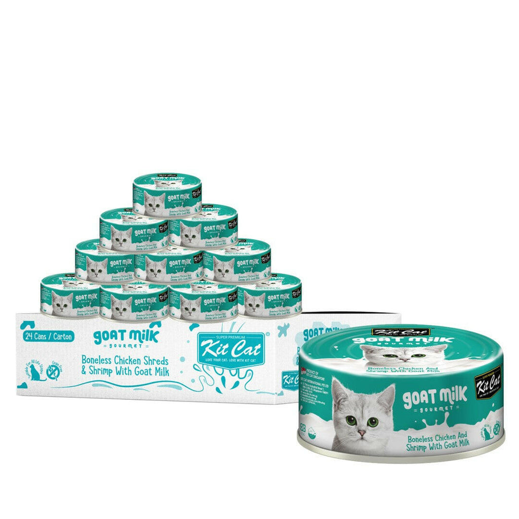[CTN OF 24] Kit Cat Goat Milk Gourmet Canned Cat Food - Chicken & Shrimp (70g).