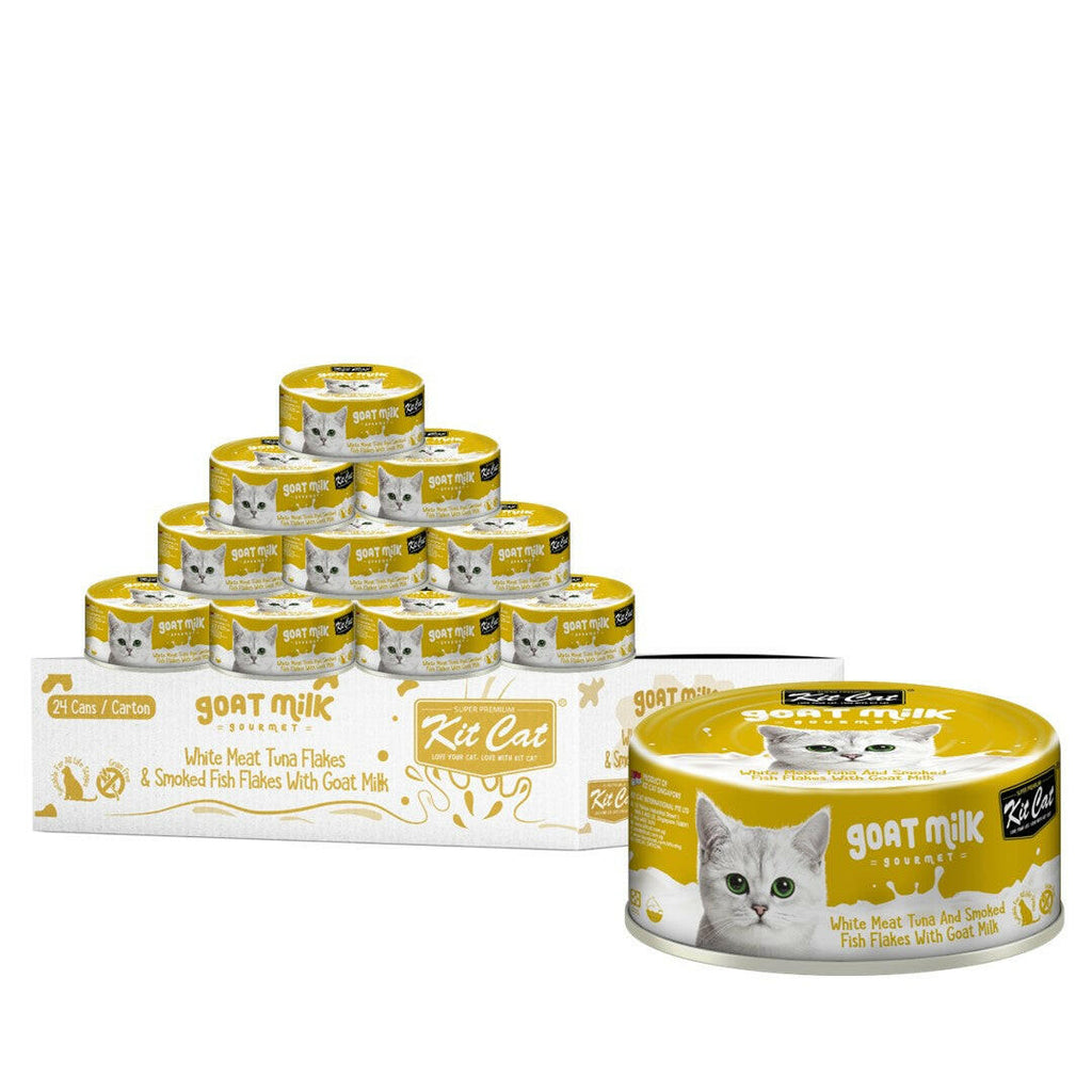 [CTN OF 24] Kit Cat Goat Milk Gourmet Canned Cat Food - Tuna & Smoked Fish Flakes (70g).