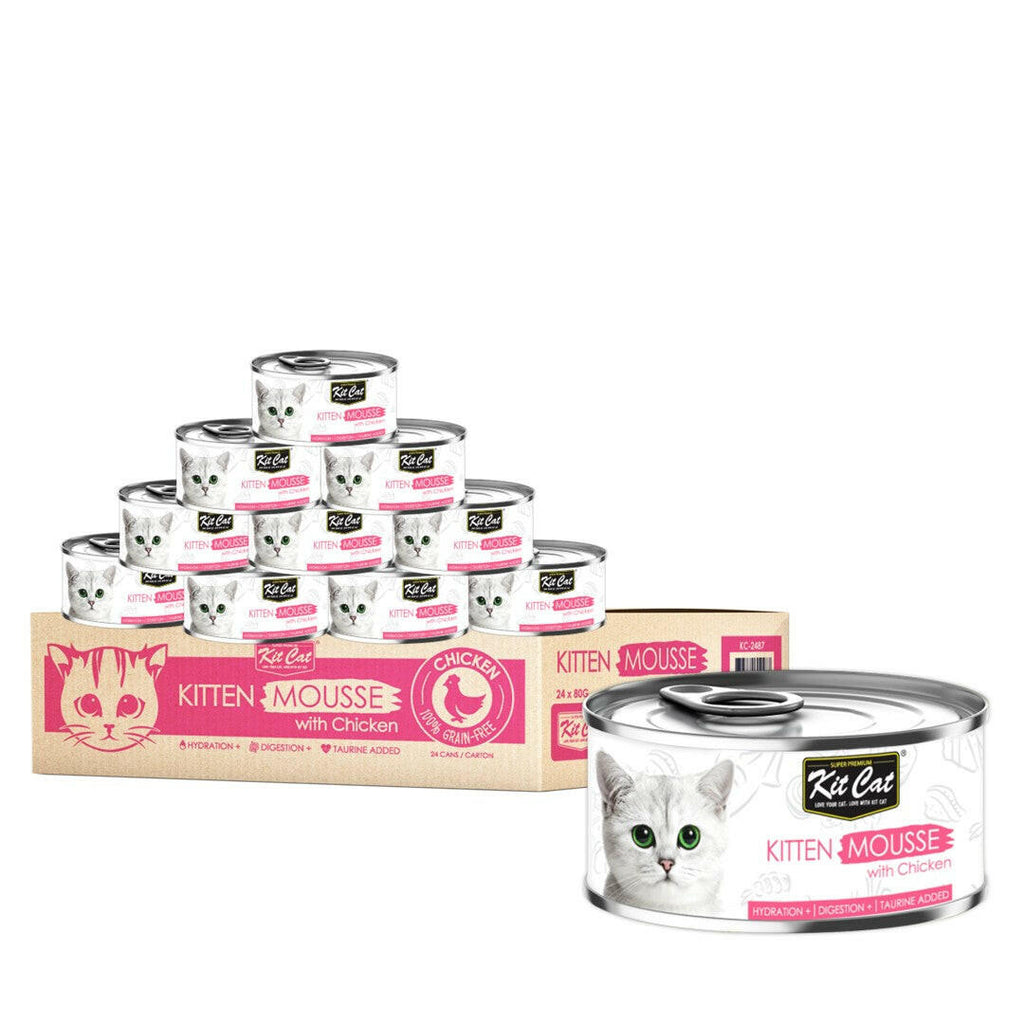 [CTN OF 24] Kit Cat Deboned Toppers Cat Canned Food - Kitten Mousse With Chicken (80g).