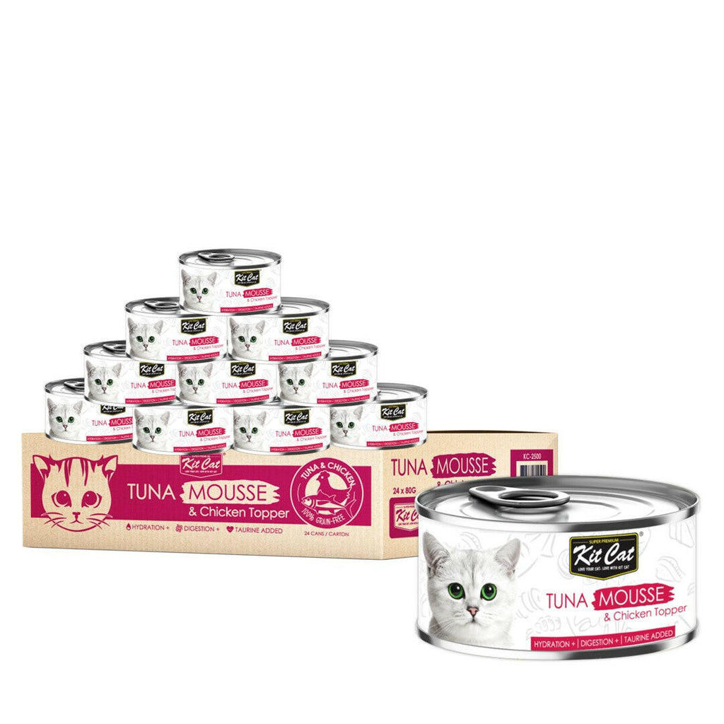 [CTN OF 24] Kit Cat Deboned Toppers Cat Canned Food - Tuna Mousse With Chicken (80g).
