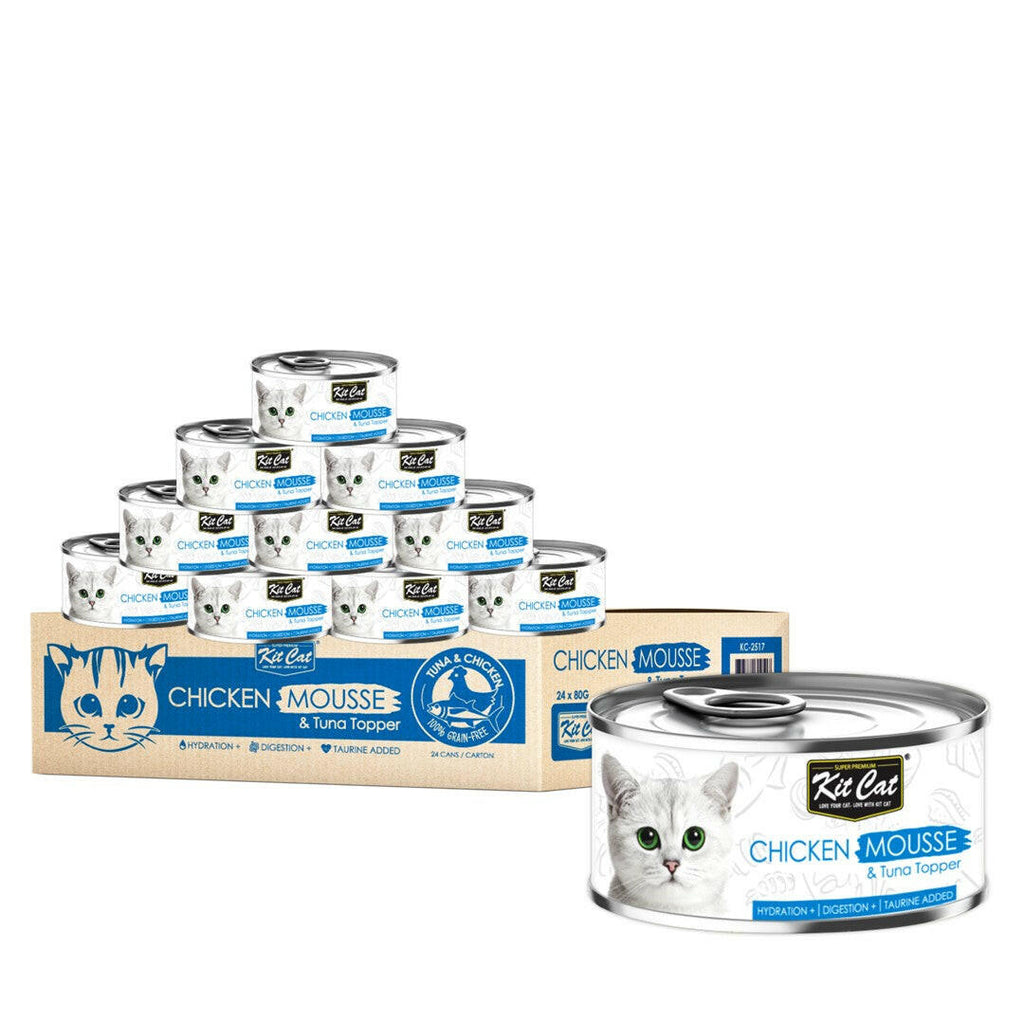 [CTN OF 24] Kit Cat Deboned Toppers Cat Canned Food - Chicken Mousse With Tuna (80g).