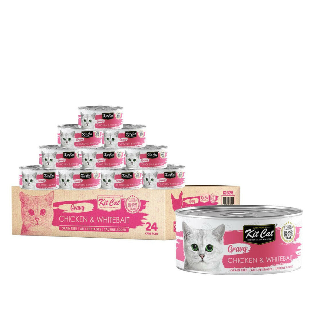 [CTN OF 24] Kit Cat Gravy Cat Canned Food - Chicken & Whitebait (70g).