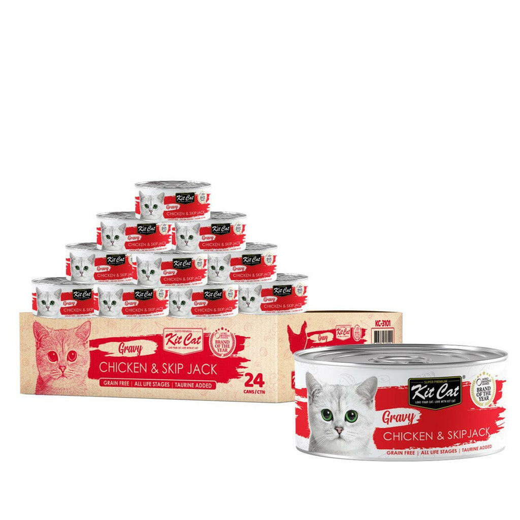 [CTN OF 24] Kit Cat Gravy Cat Canned Food - Chicken & Skipjack (70g).