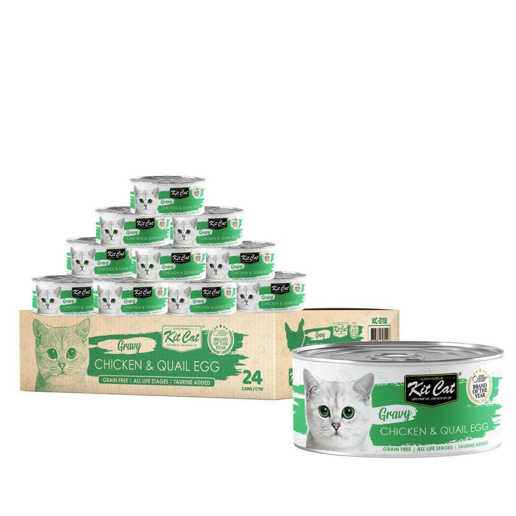 [CTN OF 24] Kit Cat Gravy Cat Canned Food - Chicken & Quail Egg (70g).