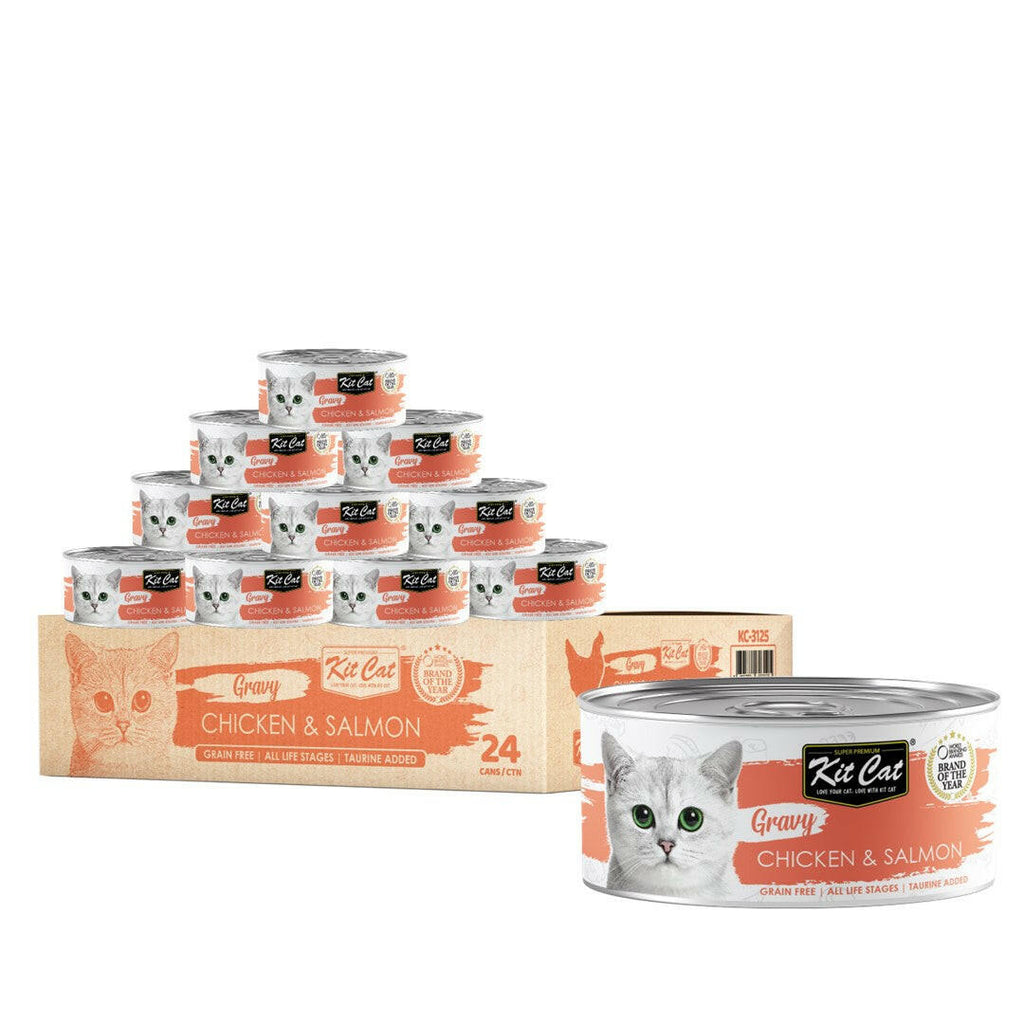 [CTN OF 24] Kit Cat Gravy Cat Canned Food - Chicken & Salmon (70g).