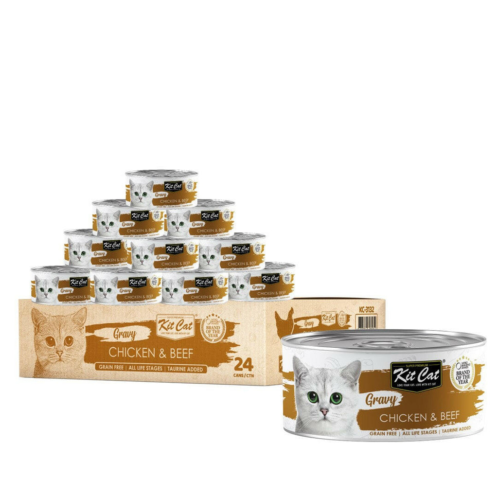 [CTN OF 24] Kit Cat Gravy Cat Canned Food - Chicken & Beef (70g).