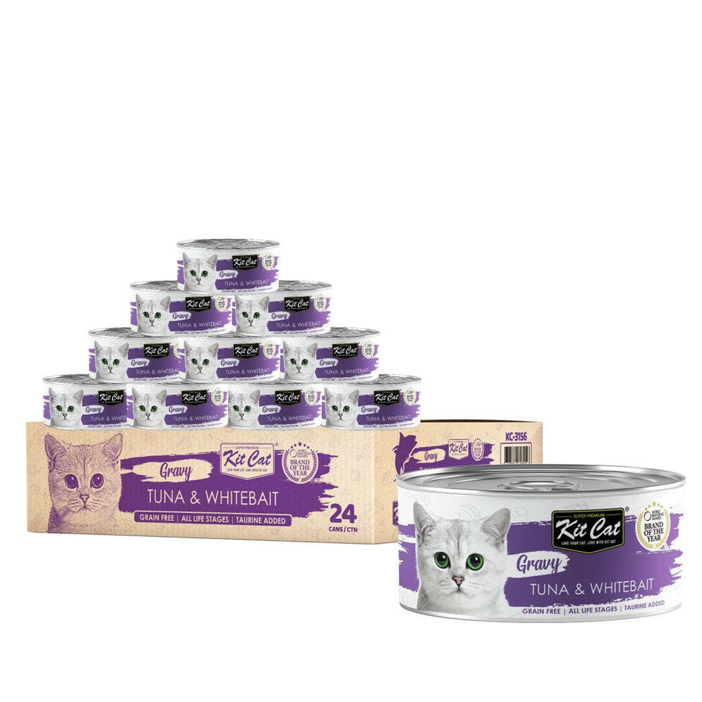 [CTN OF 24] Kit Cat Gravy Cat Canned Food - Tuna & Whitebait (70g).