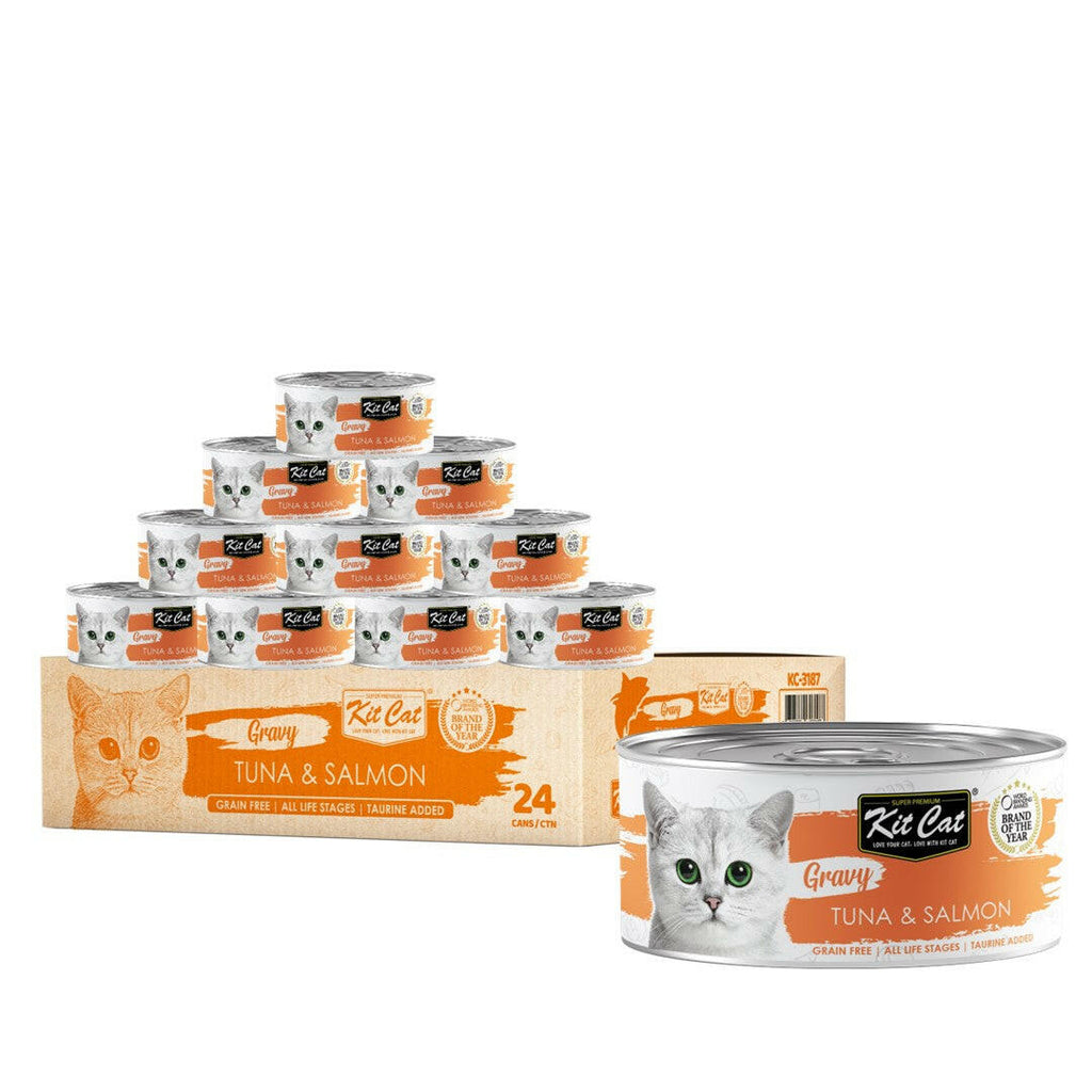 [CTN OF 24] Kit Cat Gravy Cat Canned Food - Tuna & Salmon (70g).