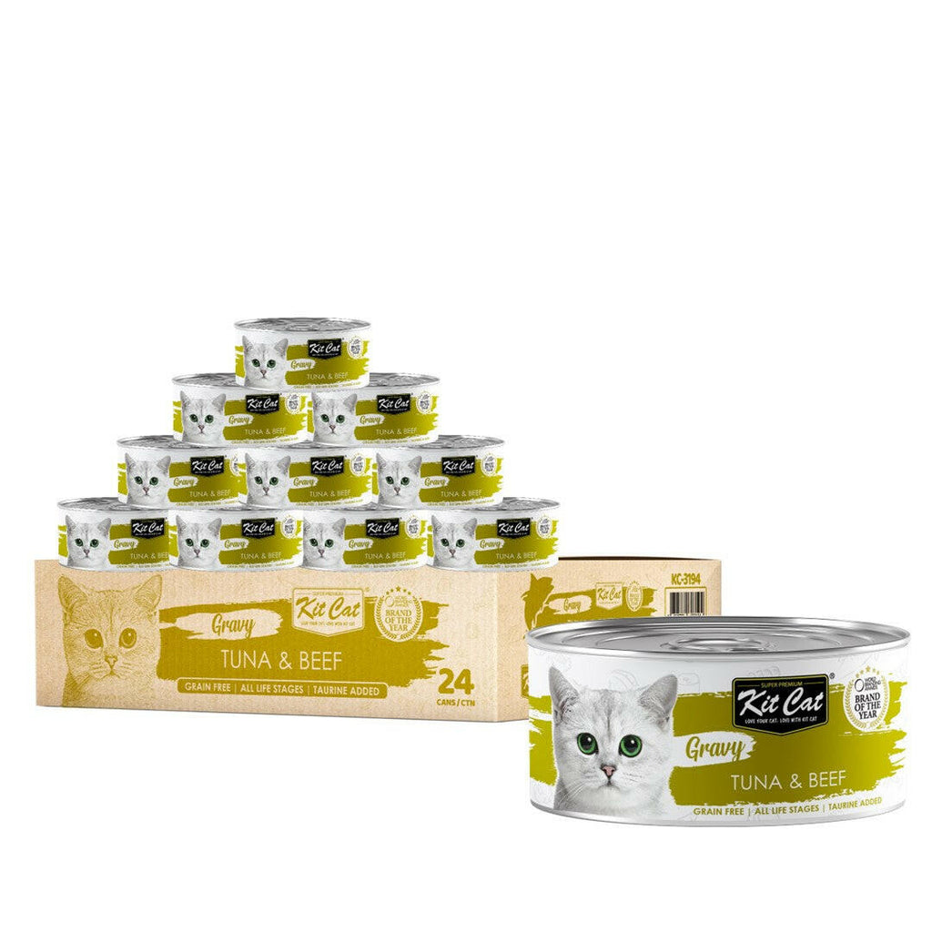 [CTN OF 24] Kit Cat Gravy Cat Canned Food - Tuna & Beef (70g).