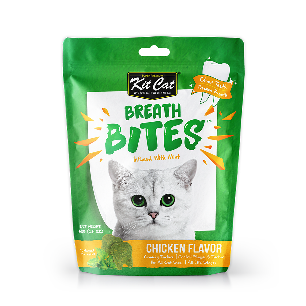 [CTN of 12] Kit Cat Breath Bites Dental Cat Treats - Chicken (60g).
