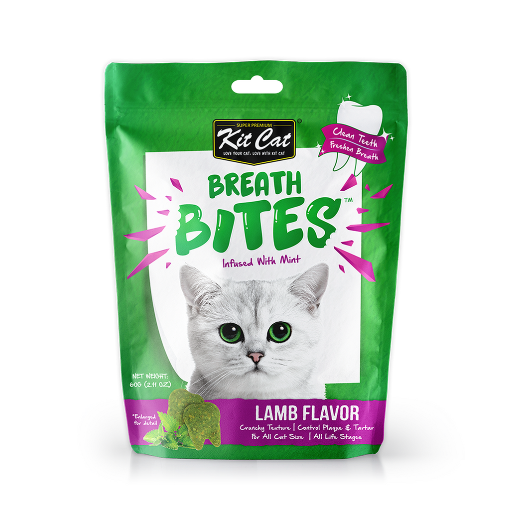 [CTN of 12] Kit Cat Breath Bites Dental Cat Treats - Lamb (60g).