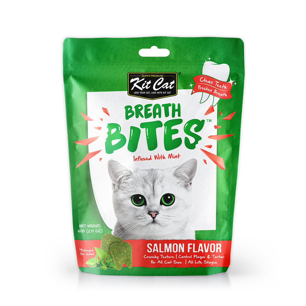 [CTN of 12] Kit Cat Breath Bites Dental Cat Treats - Salmon (60g).