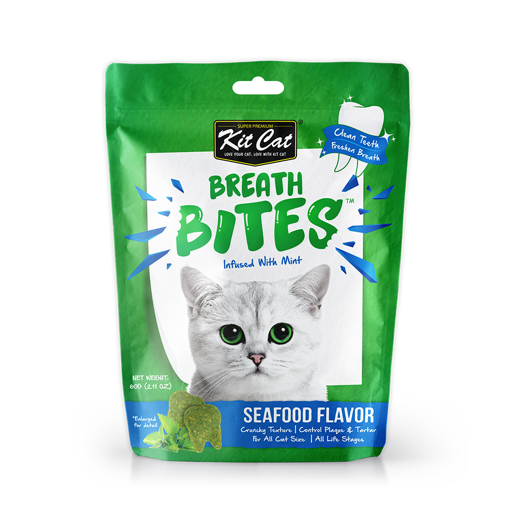 [CTN of 12] Kit Cat Breath Bites Dental Cat Treats - Seafood (60g).