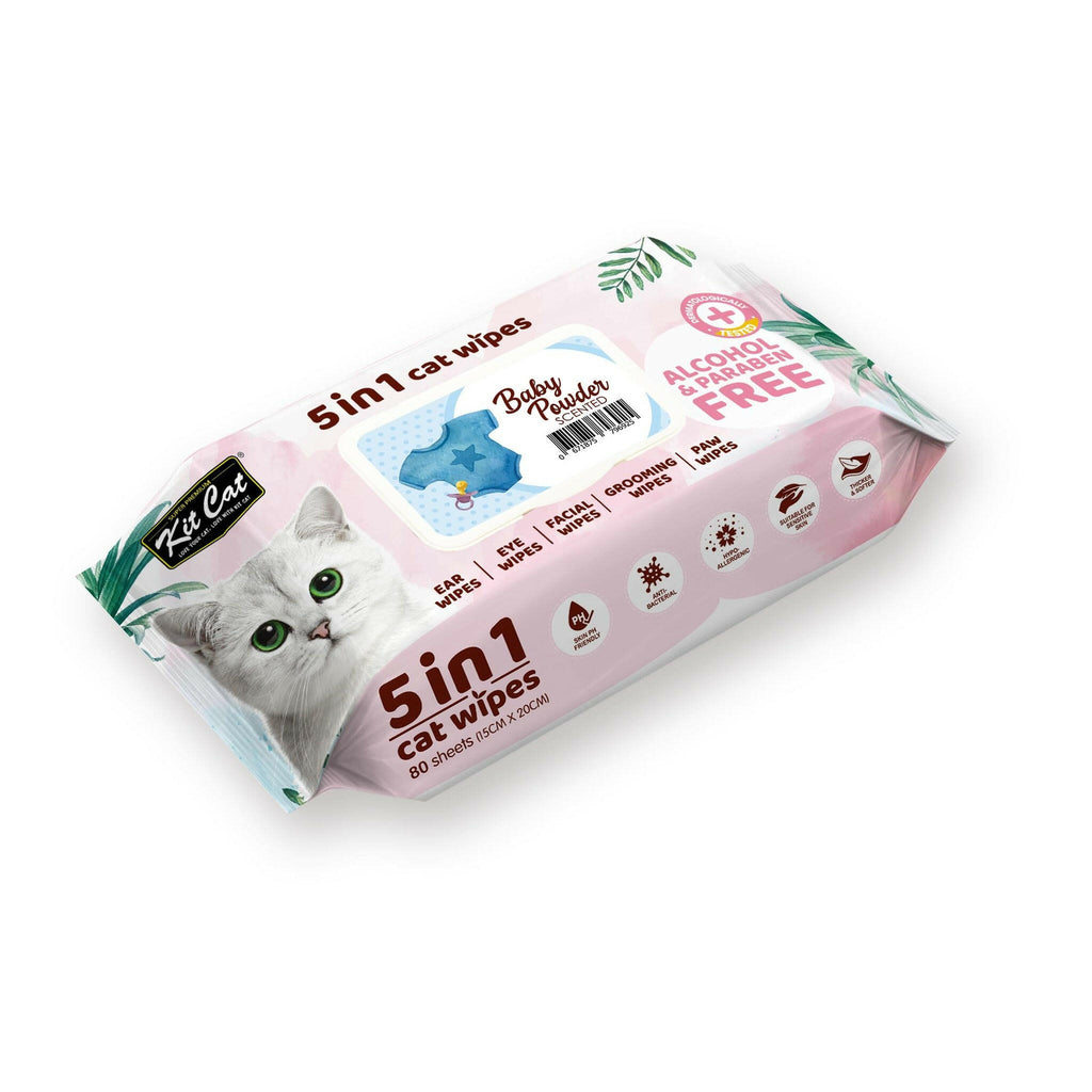 Kit Cat 5 in 1 Cat Wipes - Baby Powder (80pcs) | Paraben & Alcohol Free.
