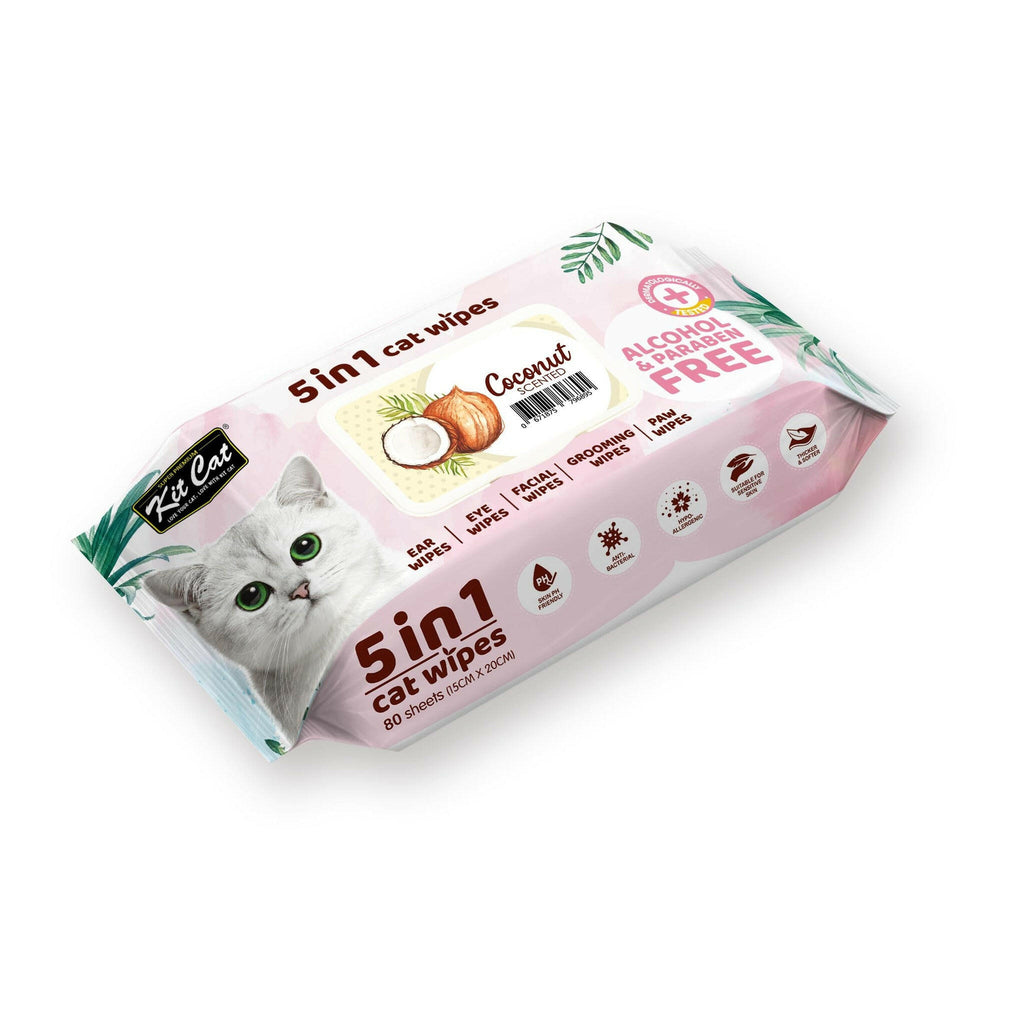 Kit Cat 5 in 1 Cat Wipes - Coconut (80pcs) | Paraben & Alcohol Free.