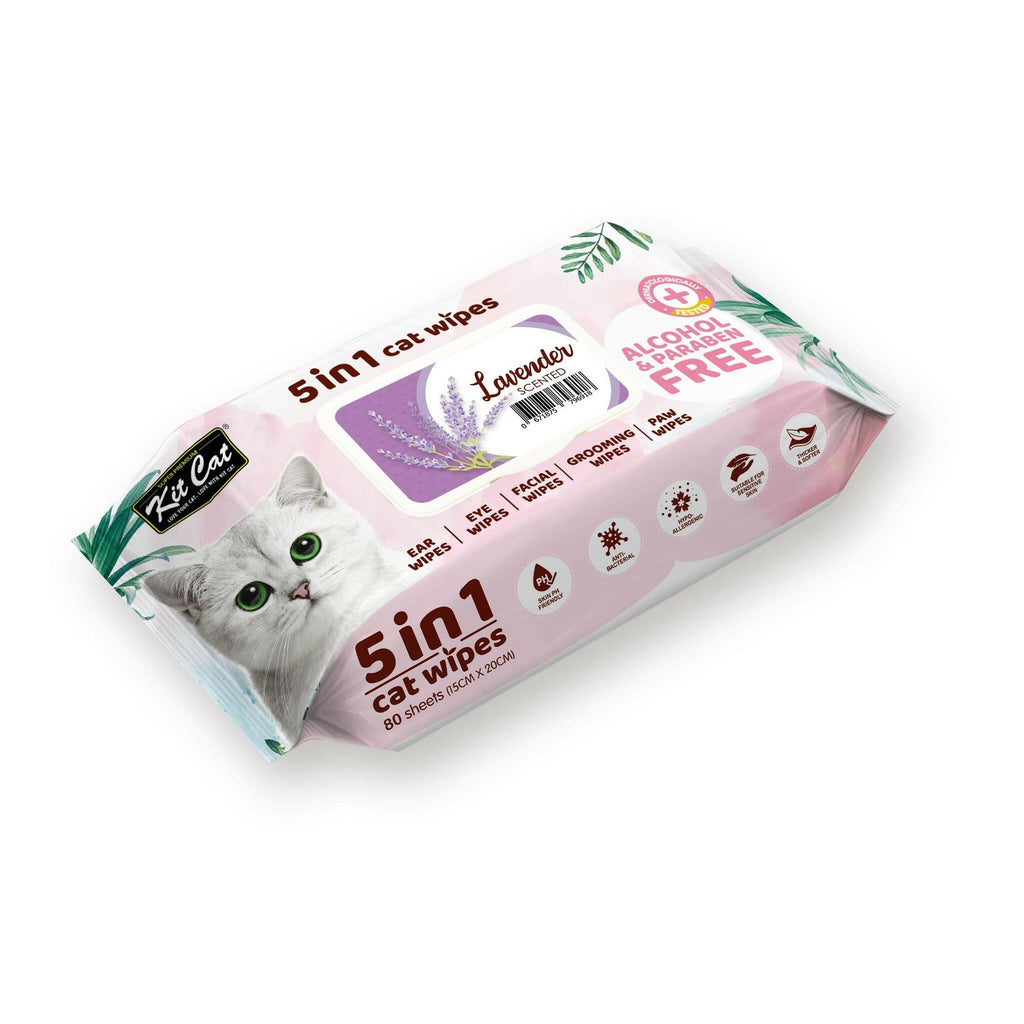 Kit Cat 5 in 1 Cat Wipes - Lavender (80pcs) | Paraben & Alcohol Free.