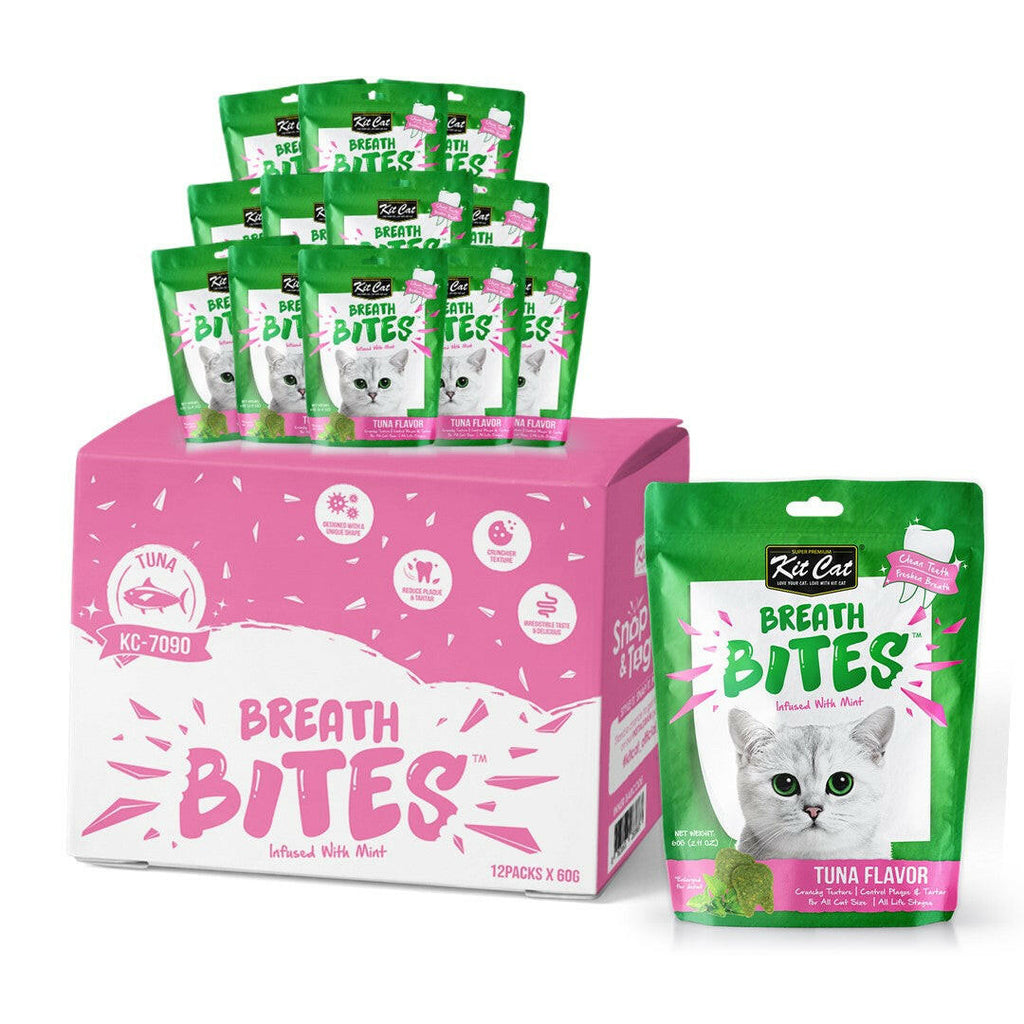 [CTN of 12] Kit Cat Breath Bites Dental Cat Treats - Tuna (60g).