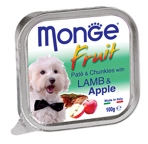 [CTN OF 32] Monge Fruits Pate & Chunkies Wet Dog Food - Lamb & Apple (100g).