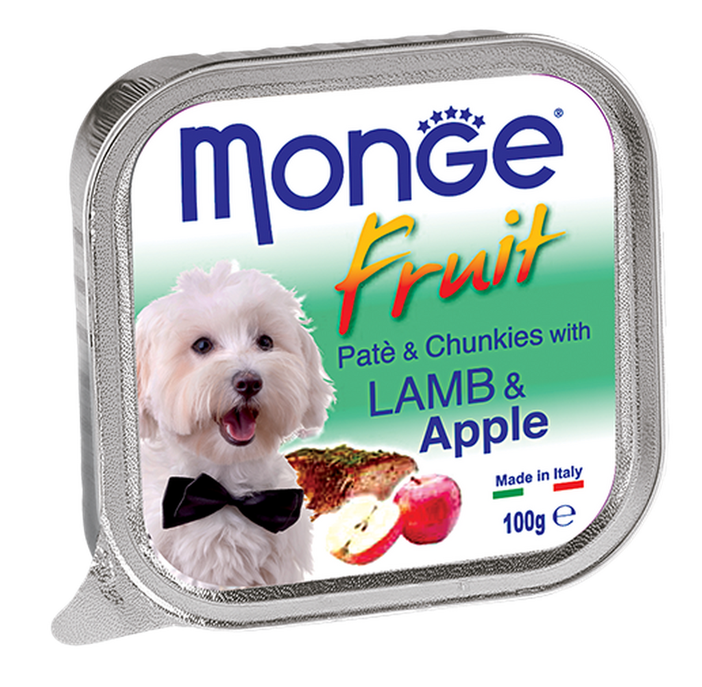 Monge Fruits Pate & Chunkies Wet Dog Food - Lamb & Apple (100g).
