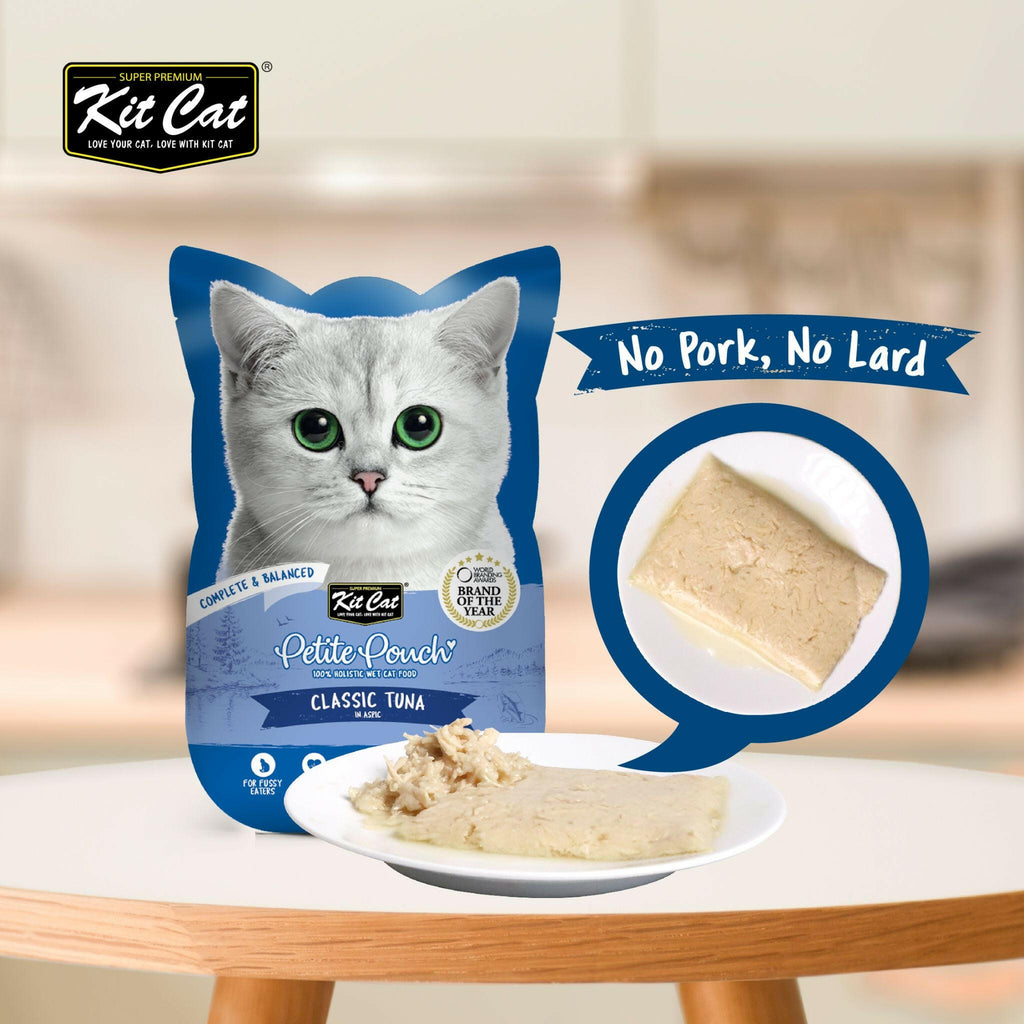Kit Cat Petite Pouch Complete & Balanced Wet Cat Food - Classic Tuna in Aspic (70g).