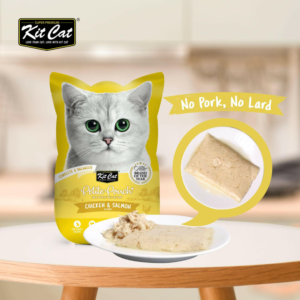Kit Cat Petite Pouch Complete & Balanced Wet Cat Food - Chicken & Salmon in Aspic (70g).