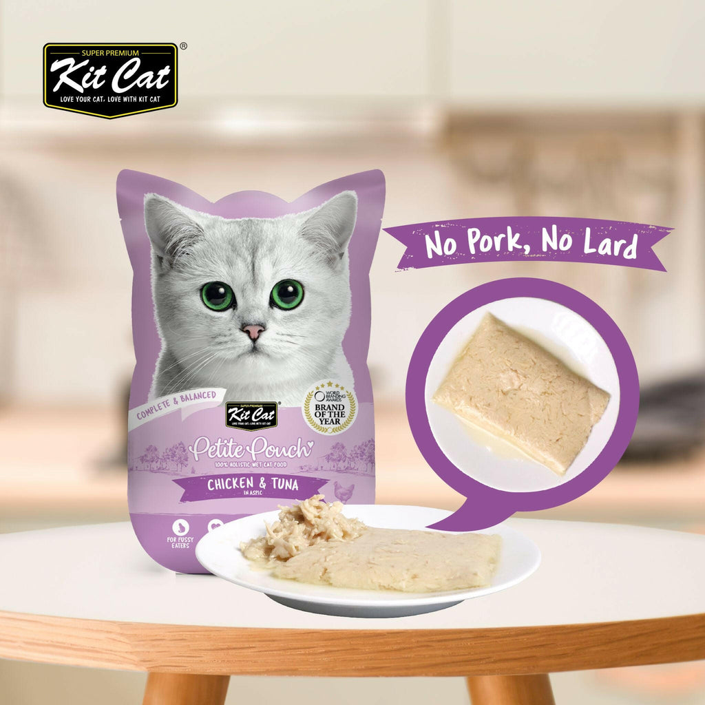 [CTN OF 24] Kit Cat Petite Pouch Complete & Balanced Wet Cat Food - Chicken & Tuna in Aspic (70g).