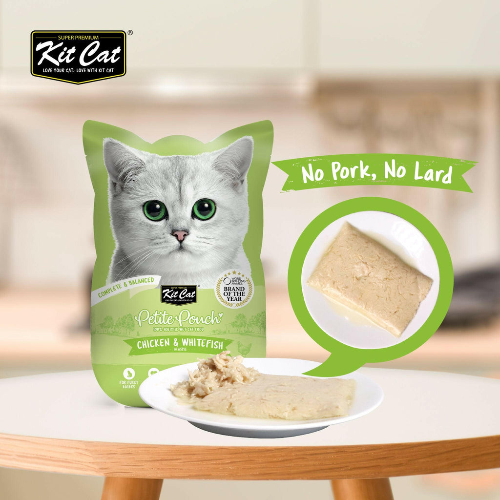 [CTN OF 24] Kit Cat Petite Pouch Complete & Balanced Wet Cat Food - Chicken & Whitefish in Aspic (70g).
