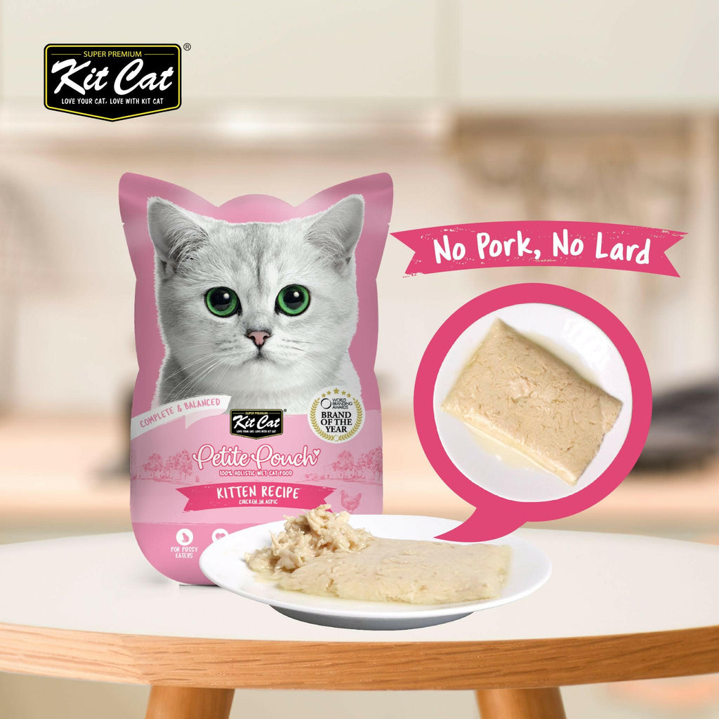 [CTN OF 24] Kit Cat Petite Pouch Complete & Balanced Wet Cat Food - Kitten Chicken in Aspic (70g).