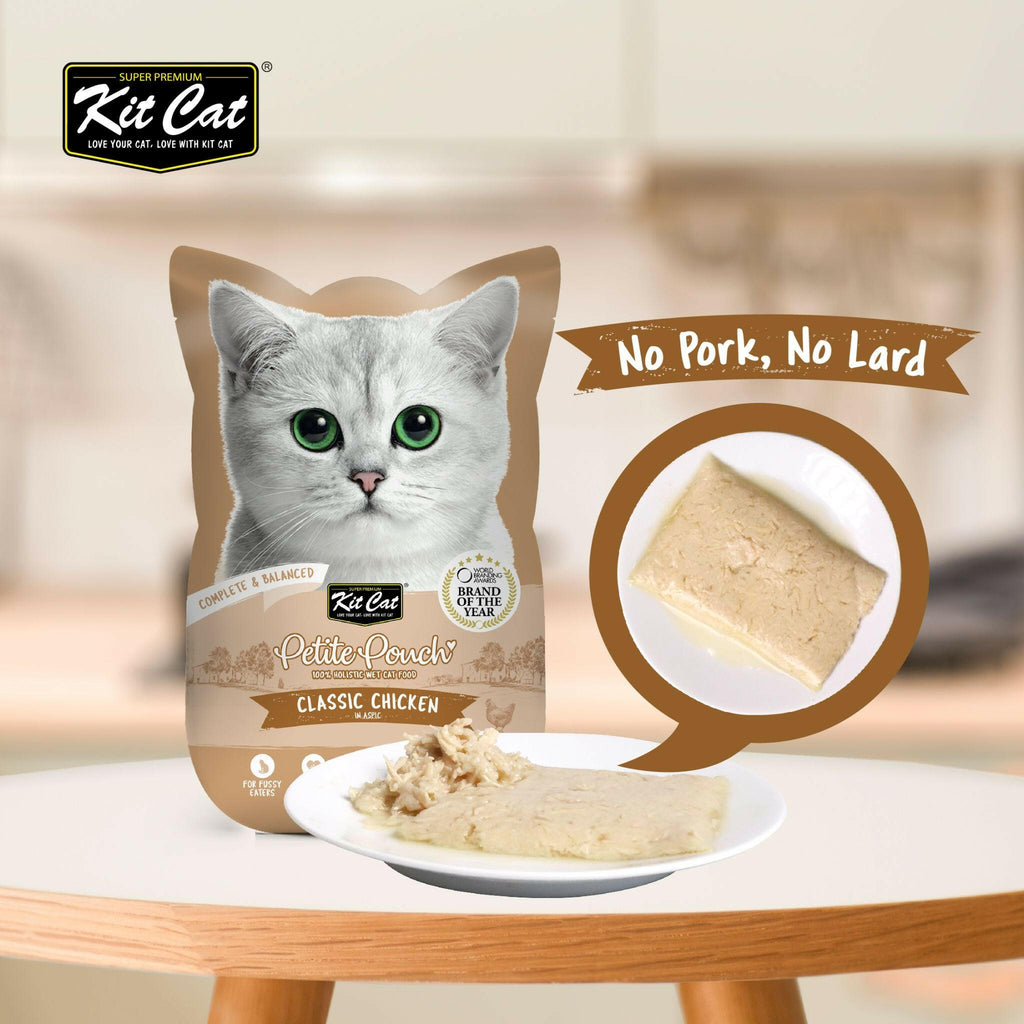 [CTN OF 24] Kit Cat Petite Pouch Complete & Balanced Wet Cat Food - Classic Chicken in Aspic (70g).