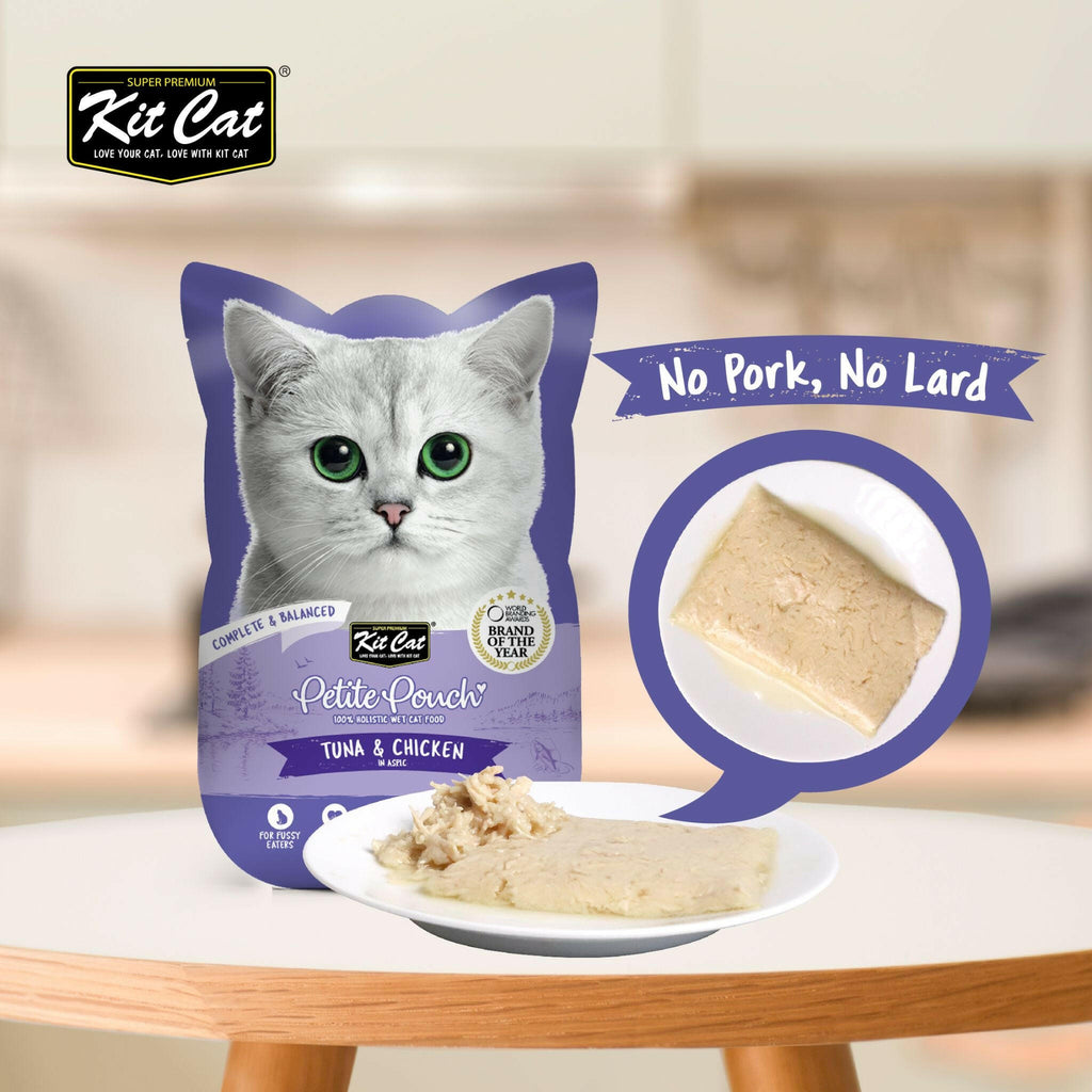 [CTN OF 24] Kit Cat Petite Pouch Complete & Balanced Wet Cat Food - Tuna & Chicken in Aspic (70g).