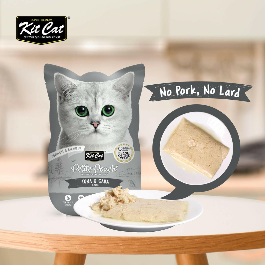 [CTN OF 24] Kit Cat Petite Pouch Complete & Balanced Wet Cat Food - Tuna & Saba in Aspic (70g).