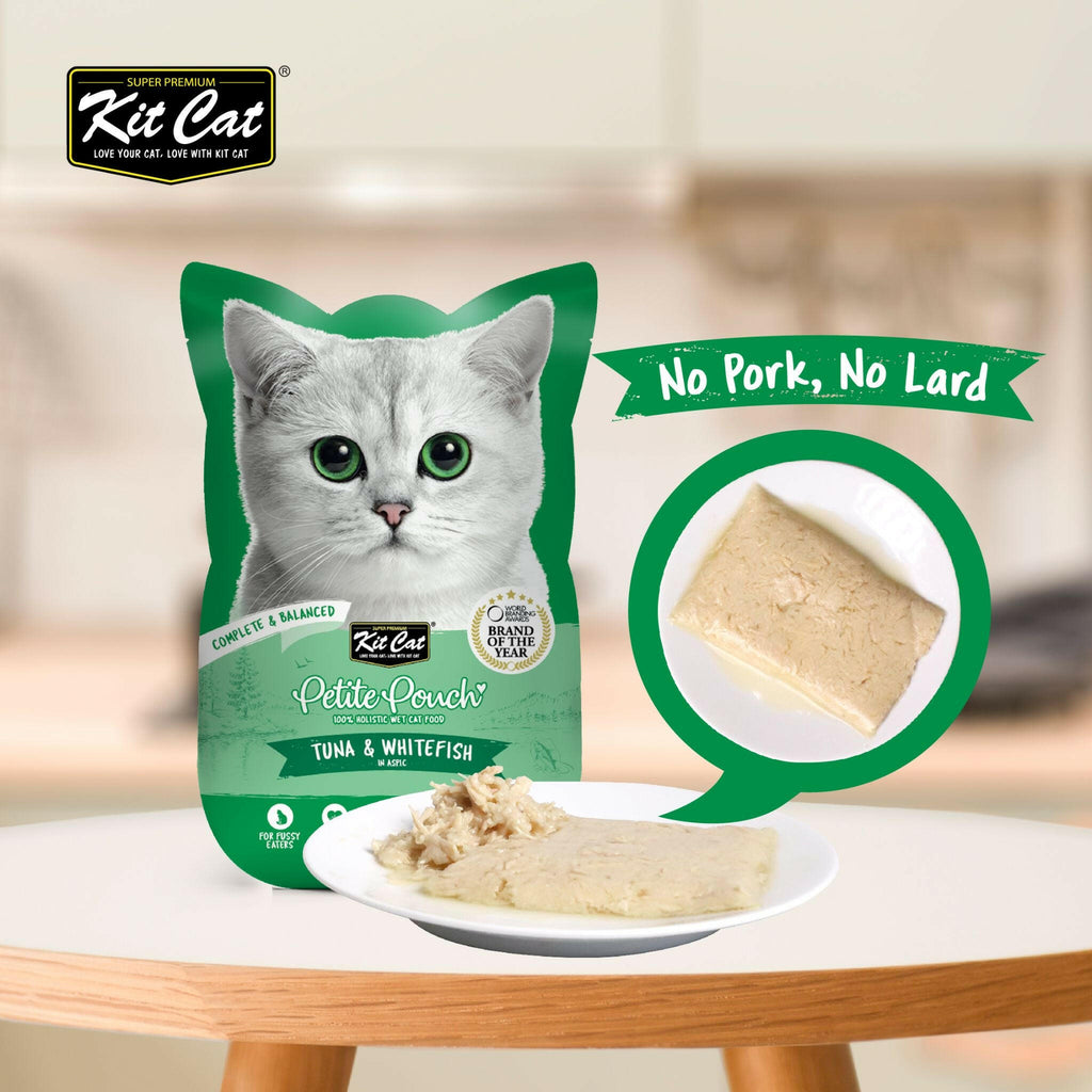 [CTN OF 24] Kit Cat Petite Pouch Complete & Balanced Wet Cat Food - Tuna & Whitefish in Aspic (70g).