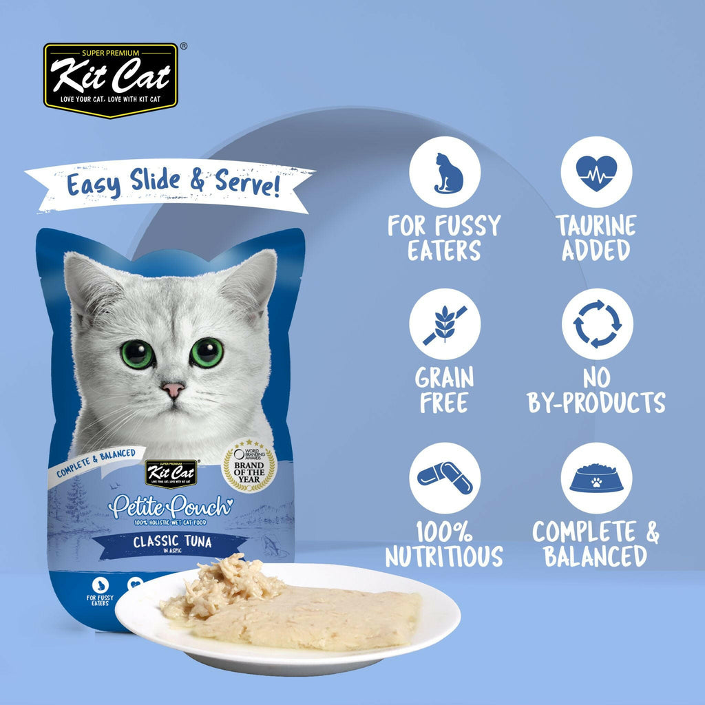 [CTN OF 24] Kit Cat Petite Pouch Complete & Balanced Wet Cat Food - Classic Tuna in Aspic (70g).