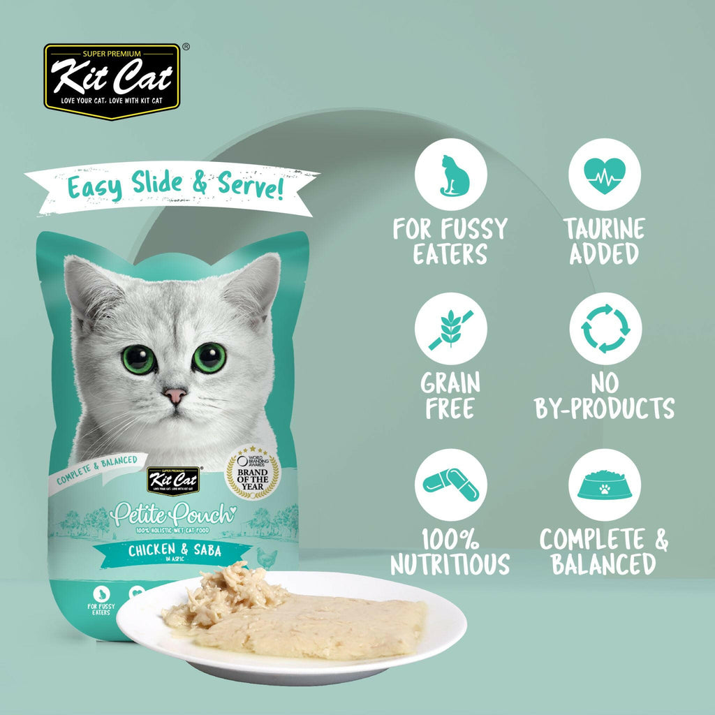 [CTN OF 24] Kit Cat Petite Pouch Complete & Balanced Wet Cat Food - Chicken & Saba in Aspic (70g).