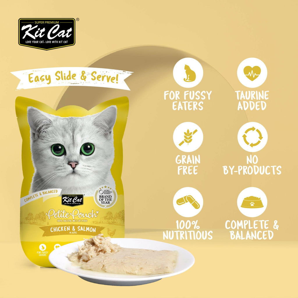 [CTN OF 24] Kit Cat Petite Pouch Complete & Balanced Wet Cat Food - Chicken & Salmon in Aspic (70g).