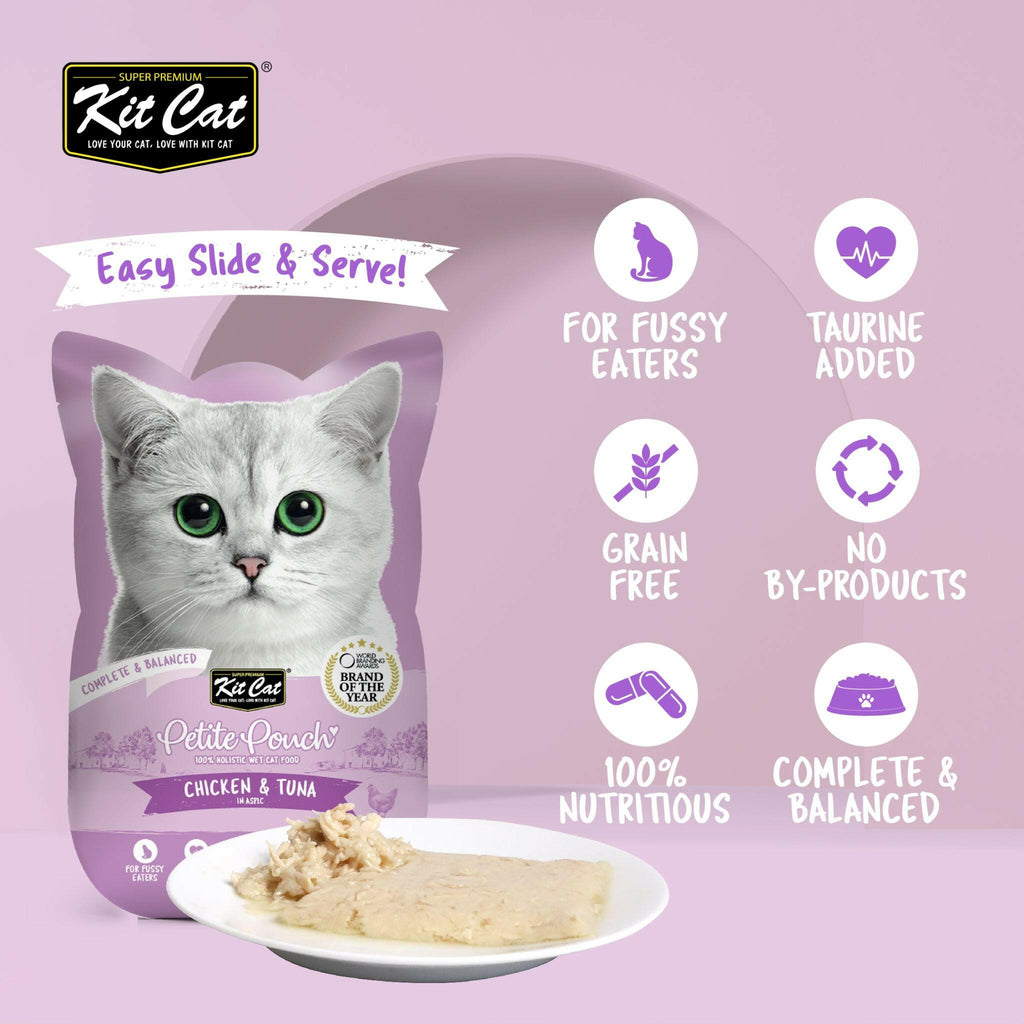 [CTN OF 24] Kit Cat Petite Pouch Complete & Balanced Wet Cat Food - Chicken & Tuna in Aspic (70g).