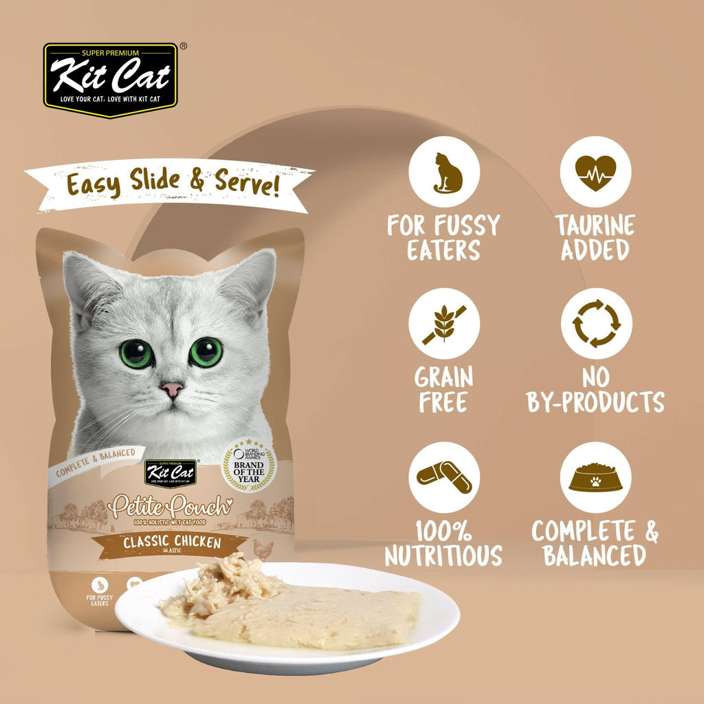 [CTN OF 24] Kit Cat Petite Pouch Complete & Balanced Wet Cat Food - Classic Chicken in Aspic (70g).