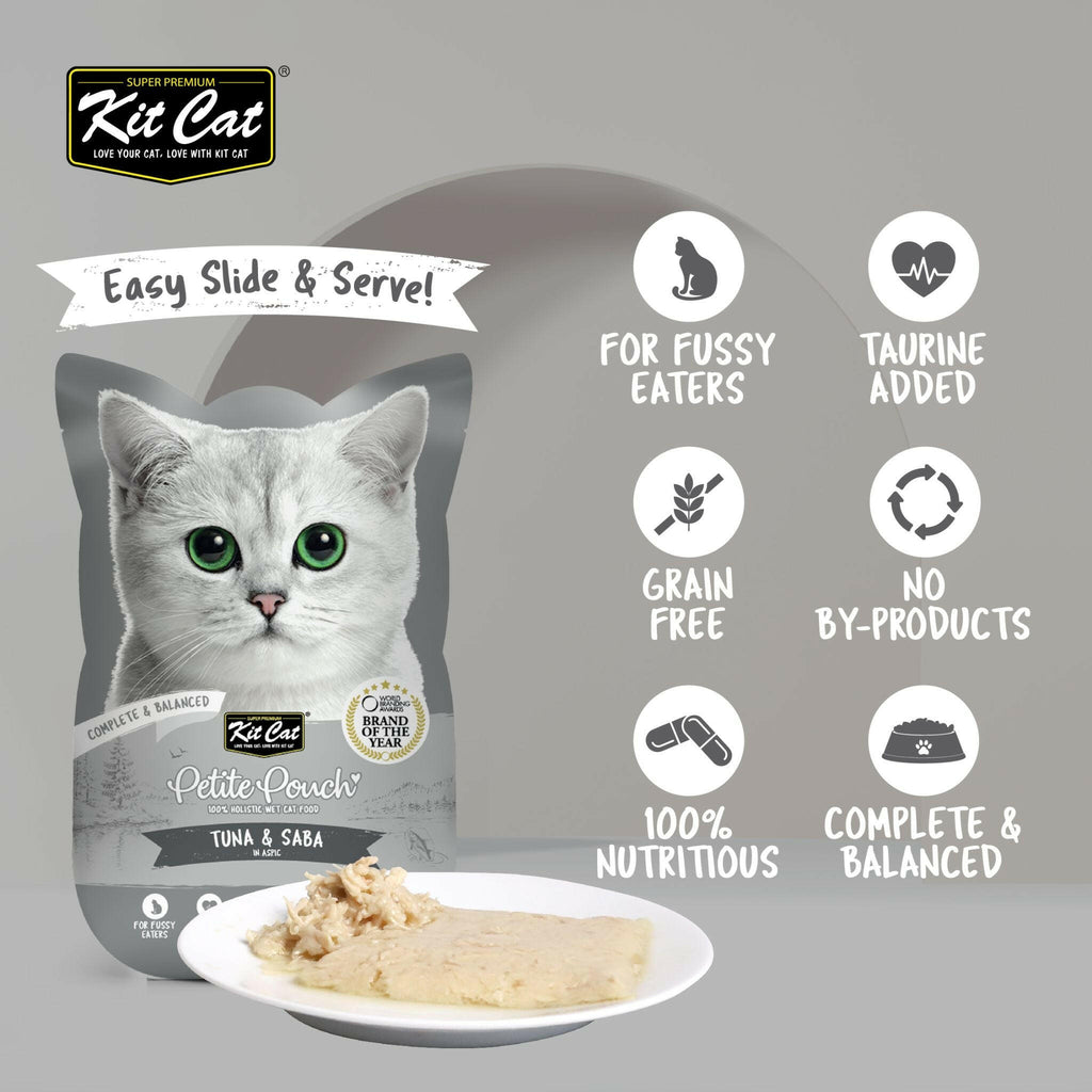 [CTN OF 24] Kit Cat Petite Pouch Complete & Balanced Wet Cat Food - Tuna & Saba in Aspic (70g).