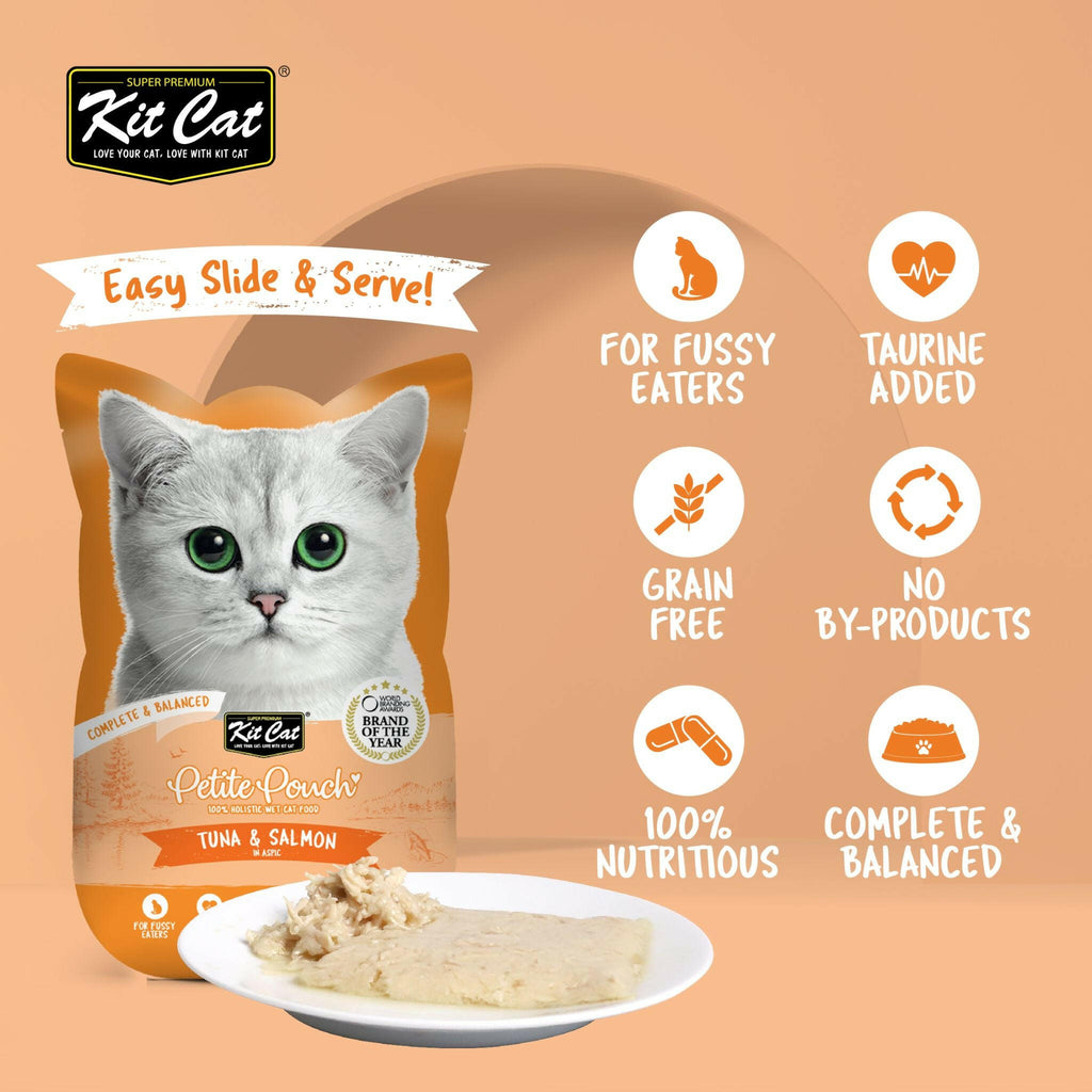 [CTN OF 24] Kit Cat Petite Pouch Complete & Balanced Wet Cat Food - Tuna & Salmon in Aspic (70g).
