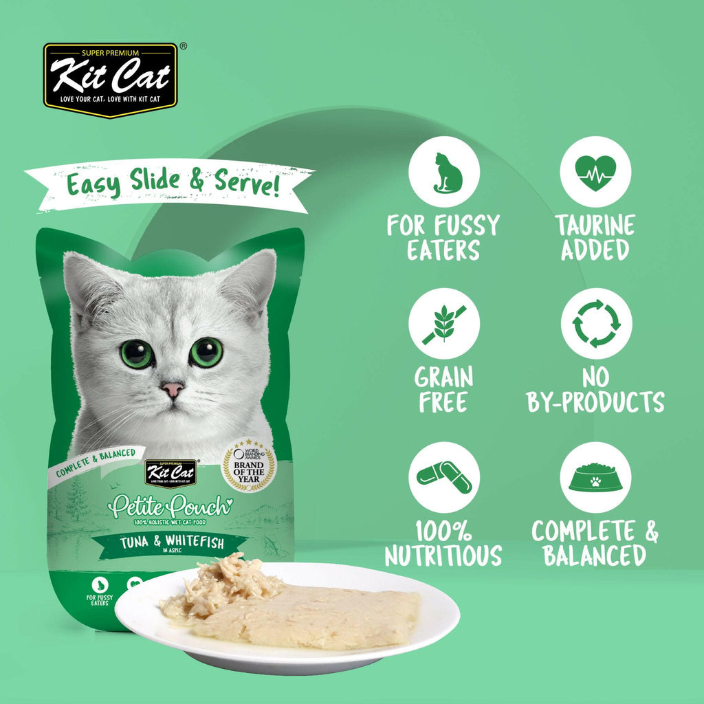 [CTN OF 24] Kit Cat Petite Pouch Complete & Balanced Wet Cat Food - Tuna & Whitefish in Aspic (70g).