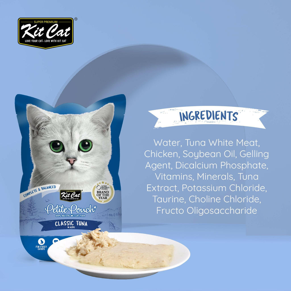 Kit Cat Petite Pouch Complete & Balanced Wet Cat Food - Classic Tuna in Aspic (70g).