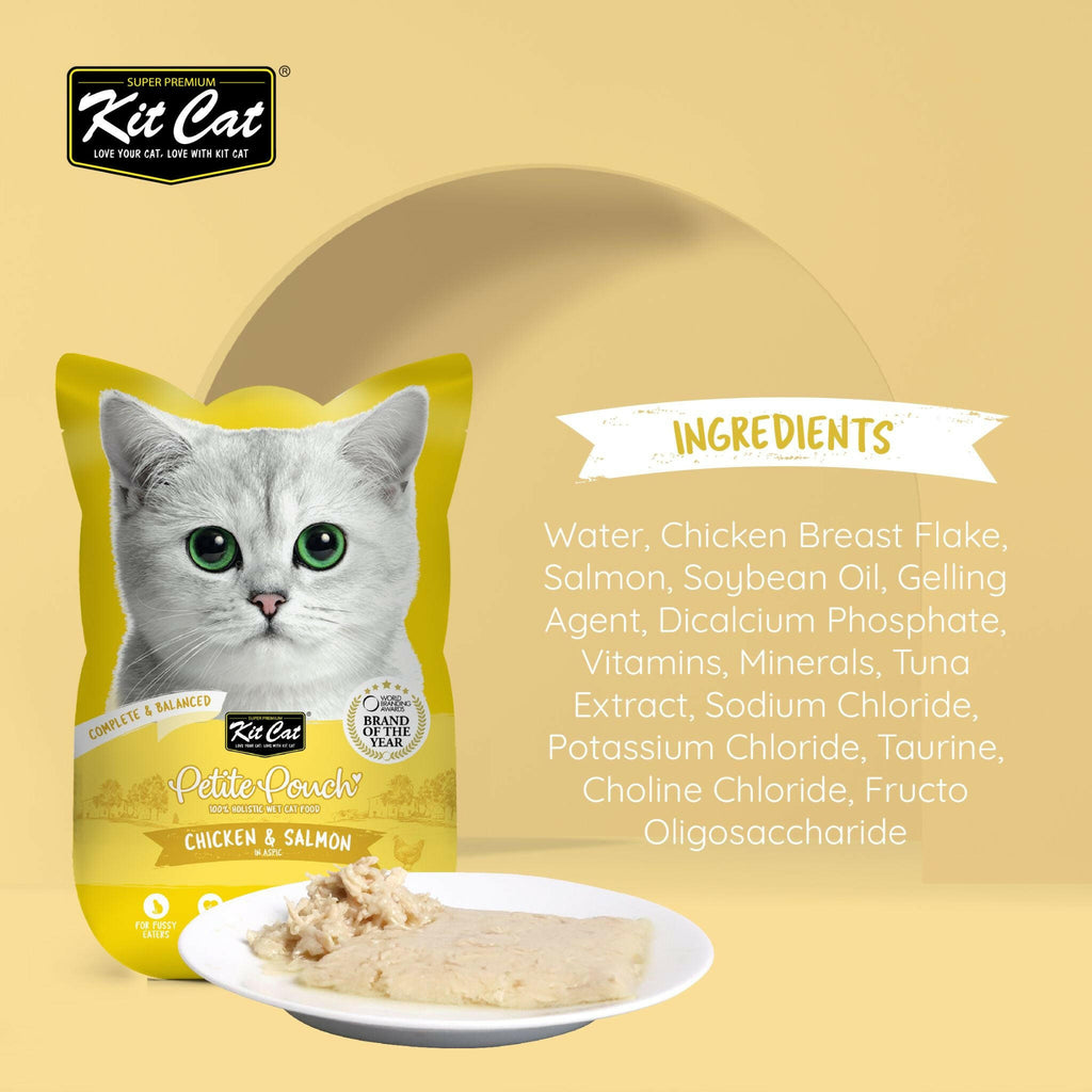 Kit Cat Petite Pouch Complete & Balanced Wet Cat Food - Chicken & Salmon in Aspic (70g).