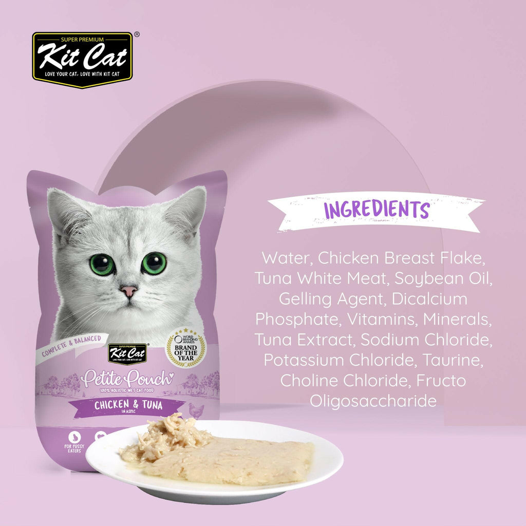 [CTN OF 24] Kit Cat Petite Pouch Complete & Balanced Wet Cat Food - Chicken & Tuna in Aspic (70g).