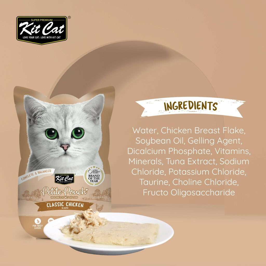 Kit Cat Petite Pouch Complete & Balanced Wet Cat Food - Classic Chicken in Aspic (70g).