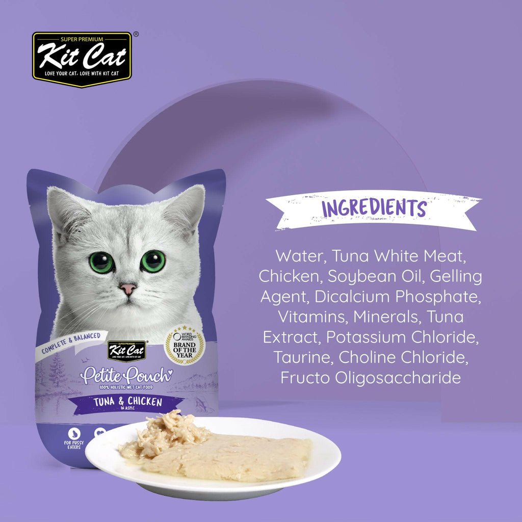 Kit Cat Petite Pouch Complete & Balanced Wet Cat Food - Tuna & Chicken in Aspic (70g).