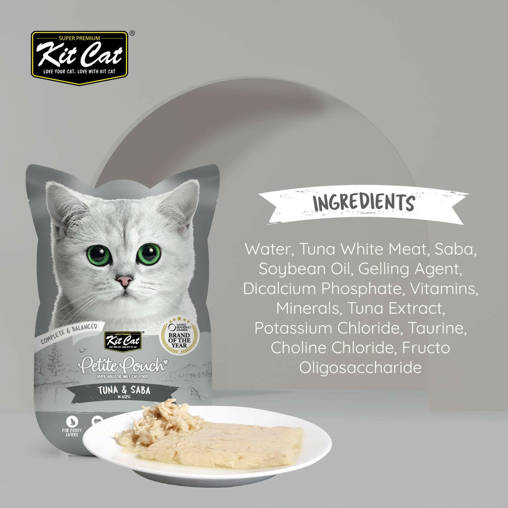 [CTN OF 24] Kit Cat Petite Pouch Complete & Balanced Wet Cat Food - Tuna & Saba in Aspic (70g).