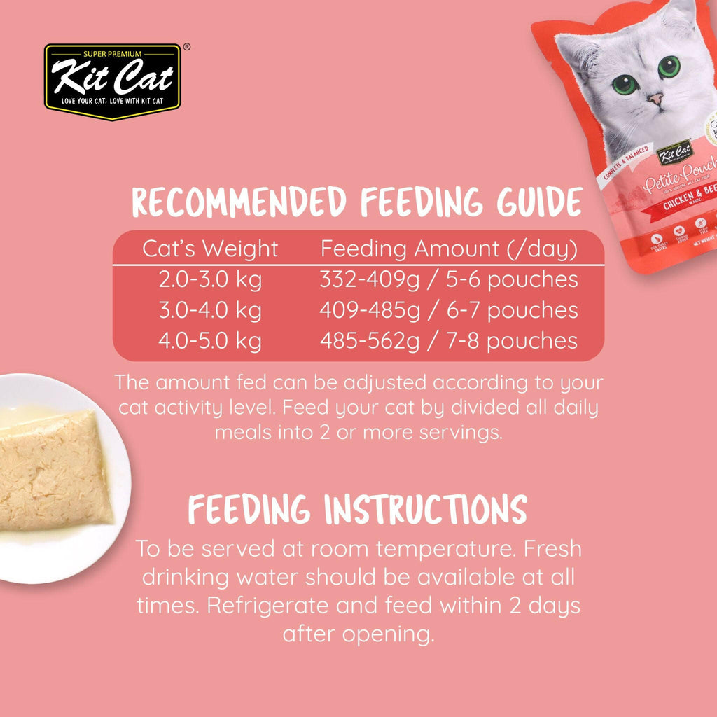 Kit Cat Petite Pouch Complete & Balanced Wet Cat Food - Chicken & Beef in Aspic (70g).