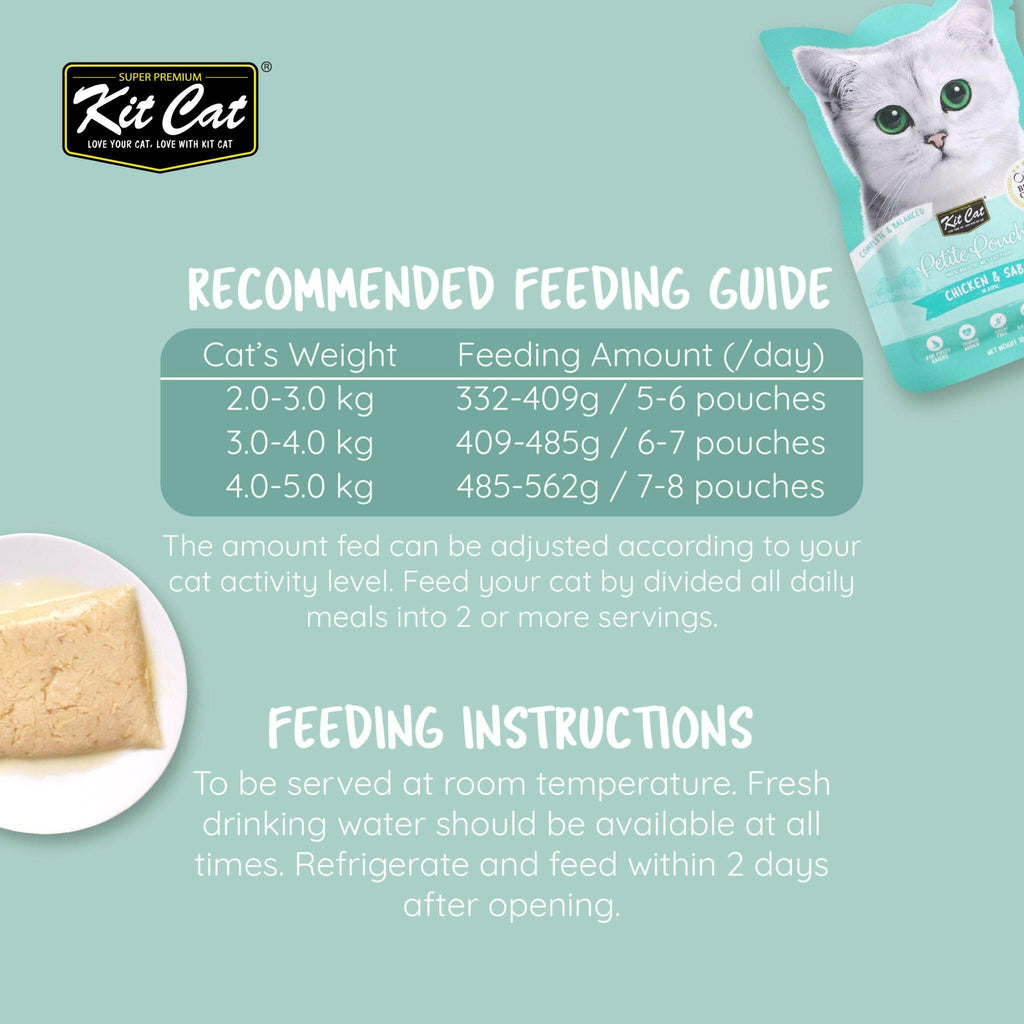 Kit Cat Petite Pouch Complete & Balanced Wet Cat Food - Chicken & Saba in Aspic (70g).