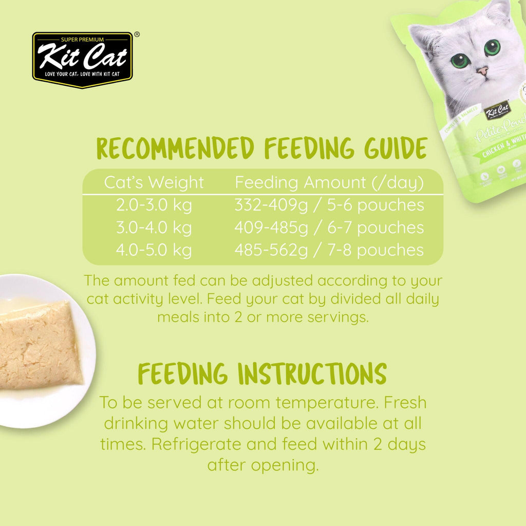 Kit Cat Petite Pouch Complete & Balanced Wet Cat Food - Chicken & Whitefish in Aspic (70g).